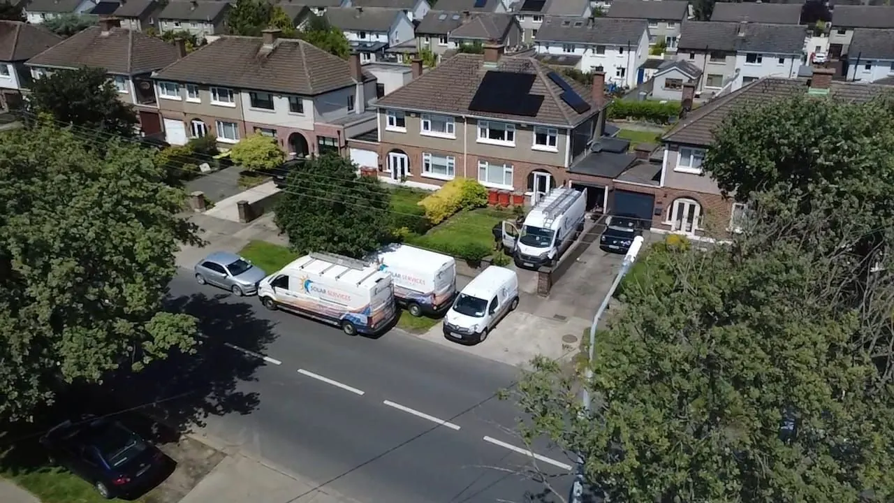 Solar panel installation: suburban street