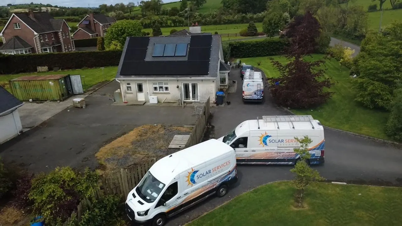 Solar panel installation: crew on site